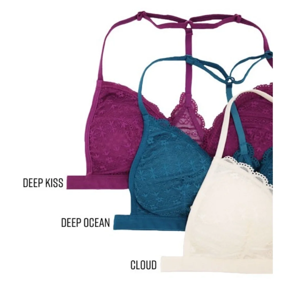 Floral Lace Removable Padding Racerback Bralette - Picture 3 of 6